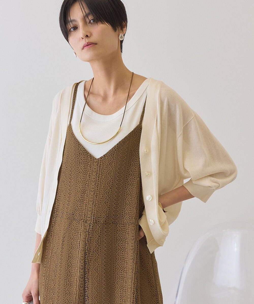 AMERICAN HOLIC 5分袖シアーVネックニットカーディガン 