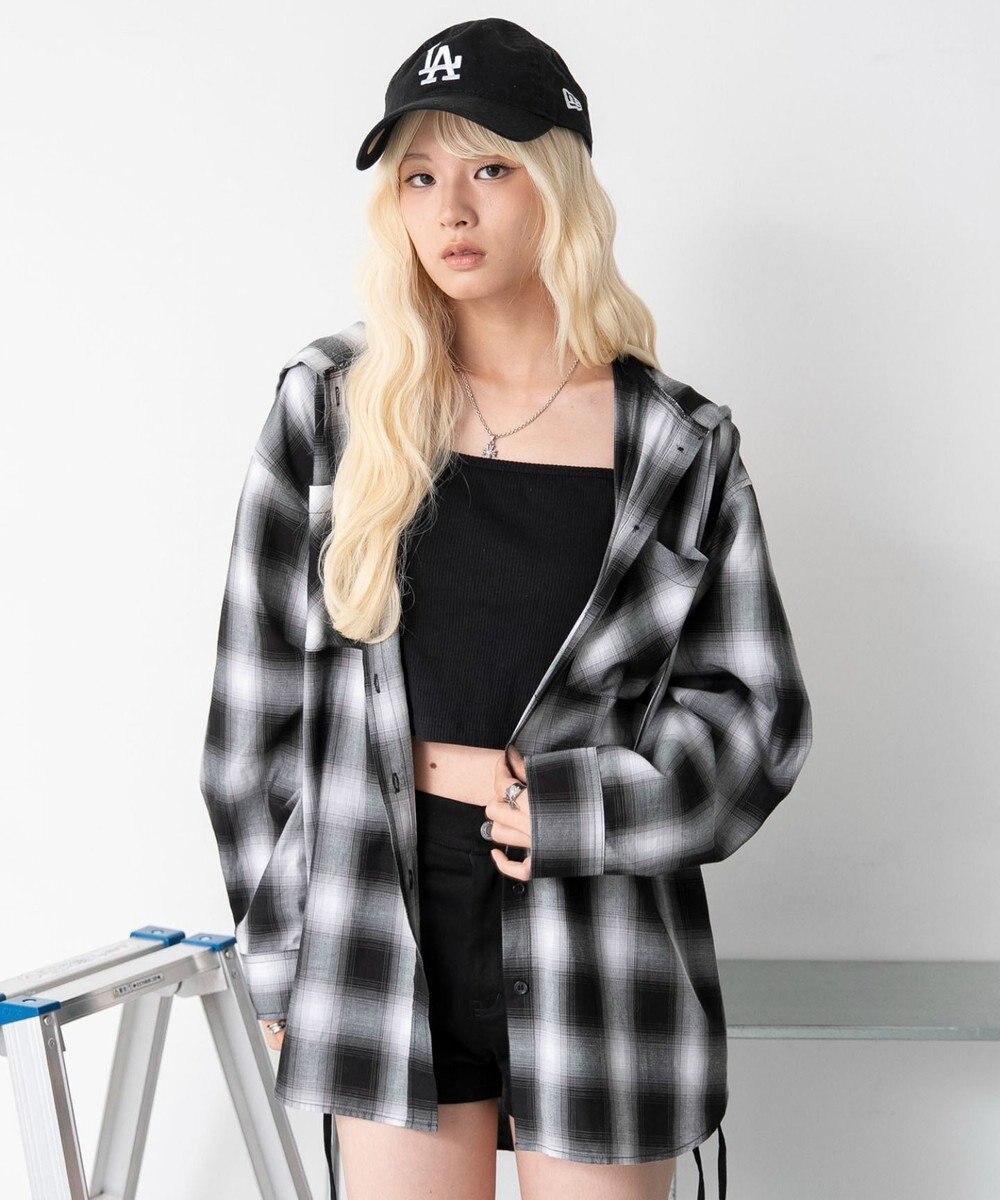WEGO フードチェックBIGシャツ 