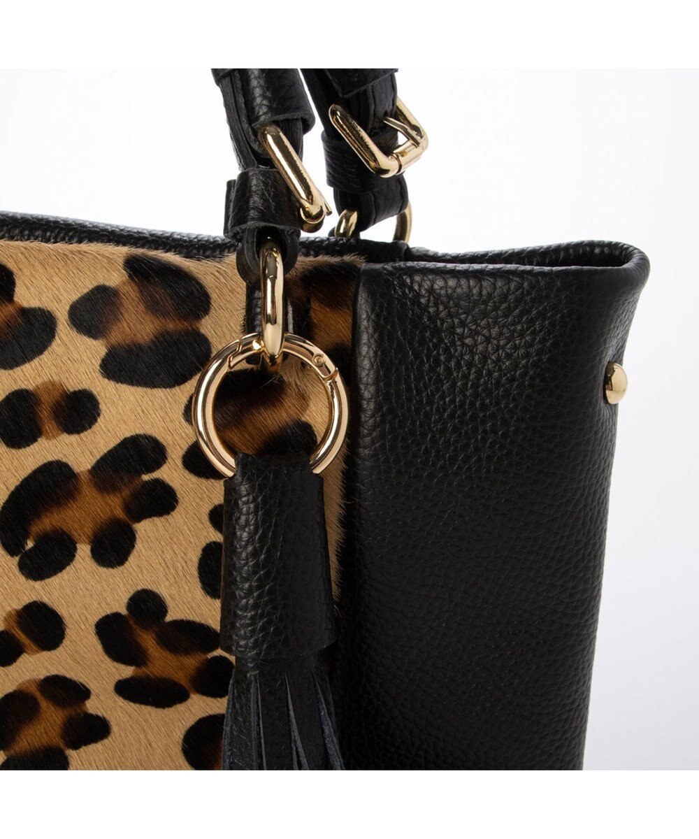 INTER-CHAUSSURES 【ANDREA CARDONE】レザーハンドルレオパード柄ハンドバッグ 