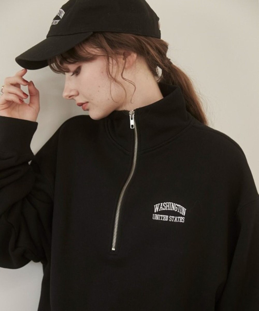 WEGO 【ANGIE VINTAGE】ワンポイント刺繍ハーフZIPスウェットプルオーバー 