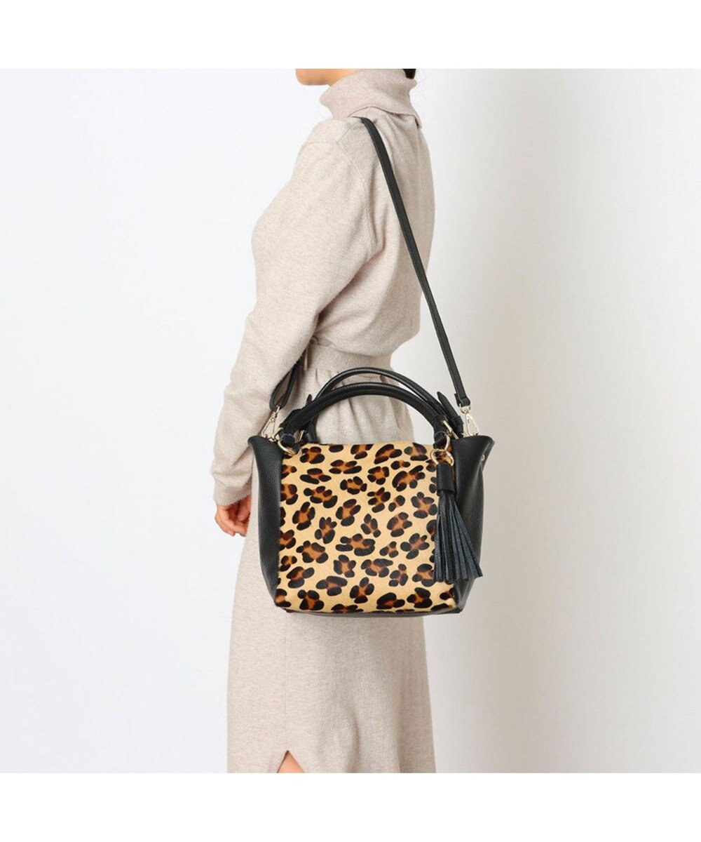 INTER-CHAUSSURES 【ANDREA CARDONE】レザーハンドルレオパード柄ハンドバッグ 