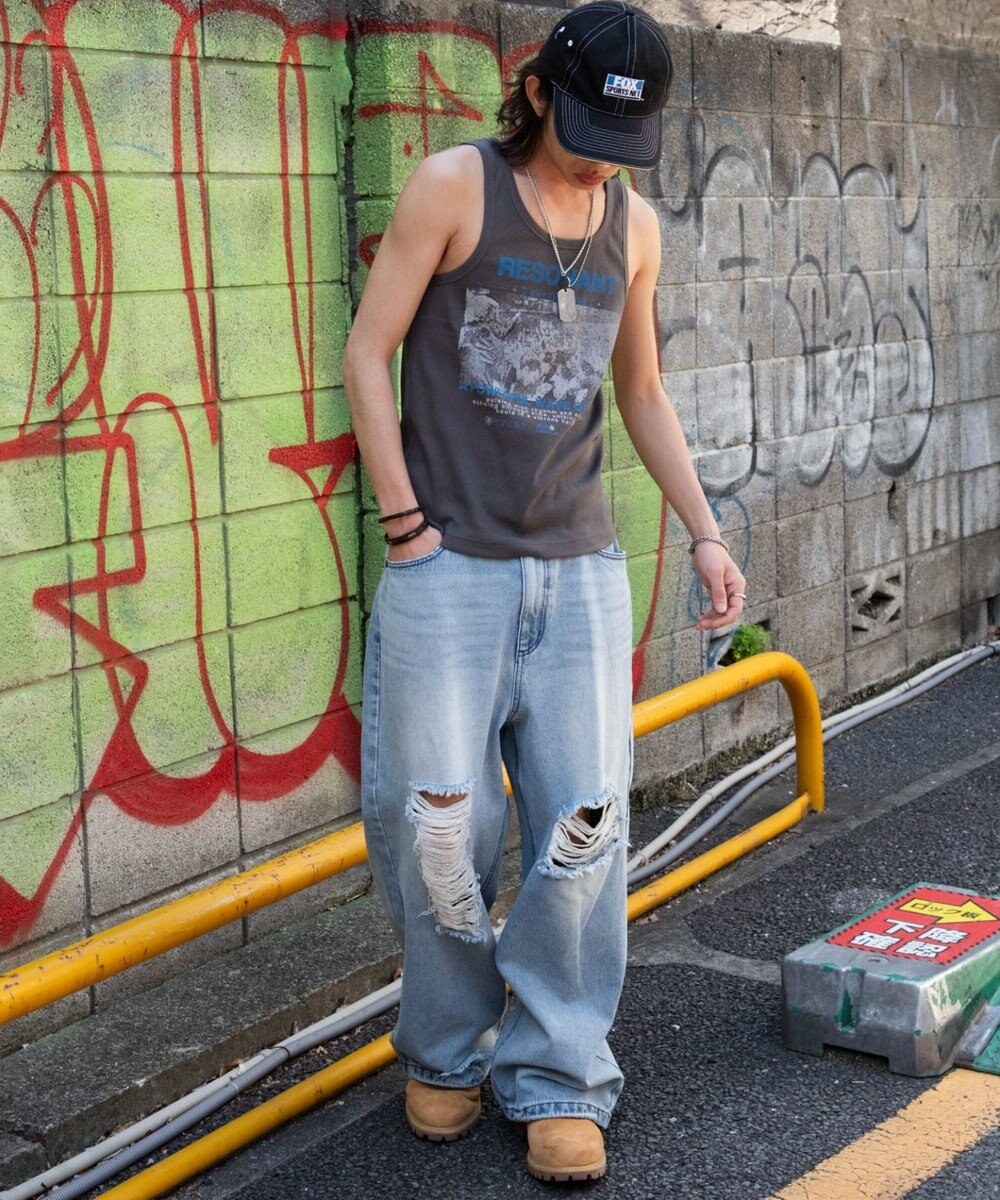 WEGO グラフィックリブタンクトップ 