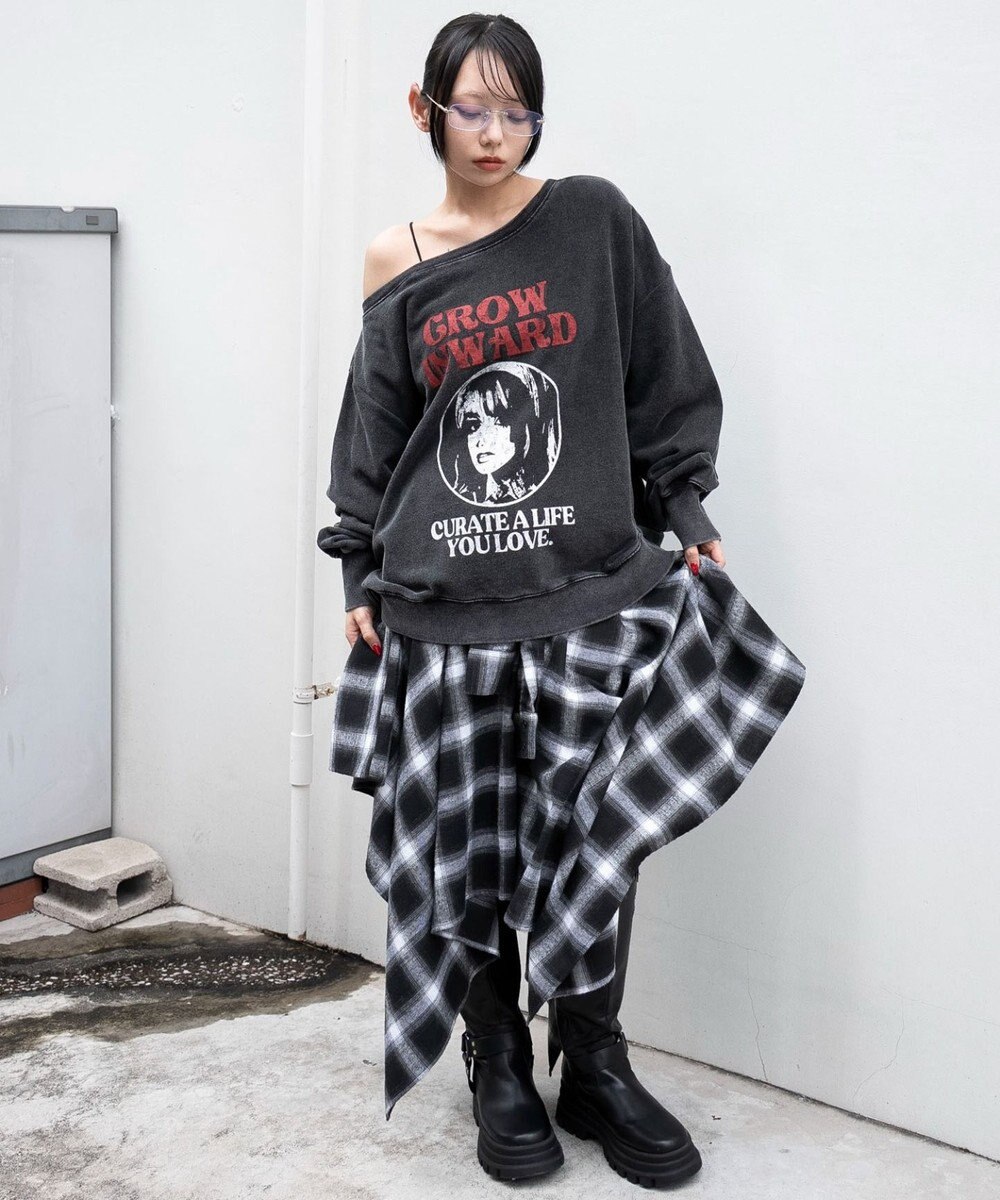 WEGO 【25年秋冬新作】2WAYグラフィックワンショルBIGスウェット 