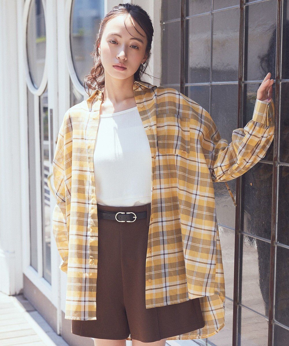 earth music&ecology 【2WAY】２ｗａｙショルダードロストリボンチェックシャツ 