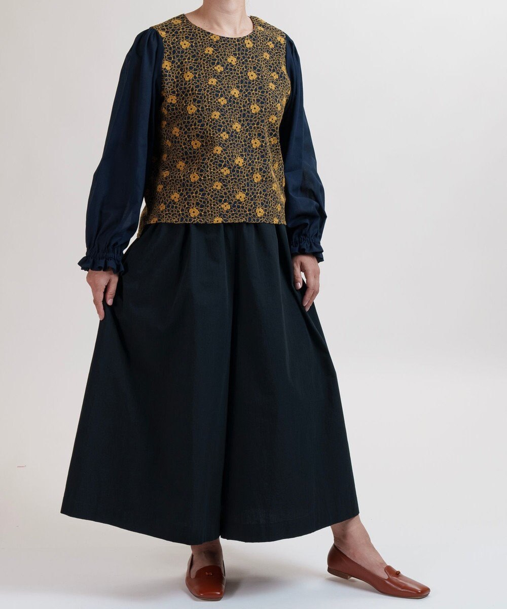 muuc 〈綿100%〉〈涼しいワッシャー生地〉〈裾タック入り〉ワイドパンツ 