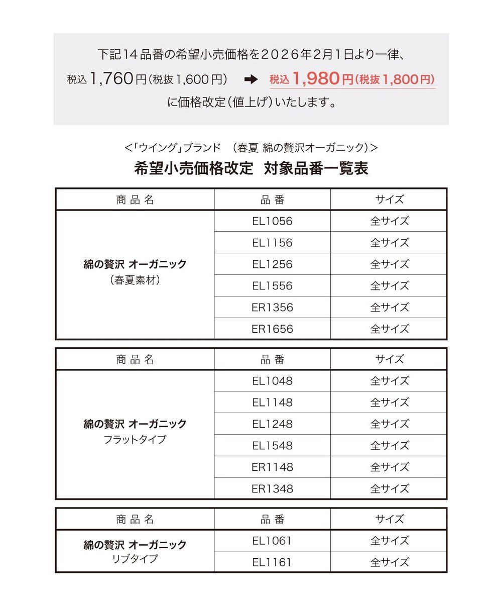Wing インナー 【綿の贅沢オーガニック　フラットタイプ】 オーガニックコットン混素材 ひびきにくくさらっと薄くて軽い ３分丈 ER1348 ウイング／ワコール 