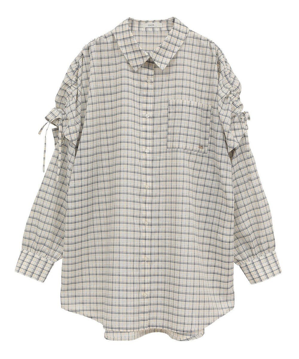 earth music&ecology 【2WAY】２ｗａｙショルダードロストリボンチェックシャツ 