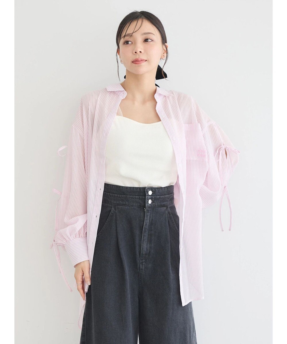 earth music&ecology 袖スリットリボンロングシャツ 