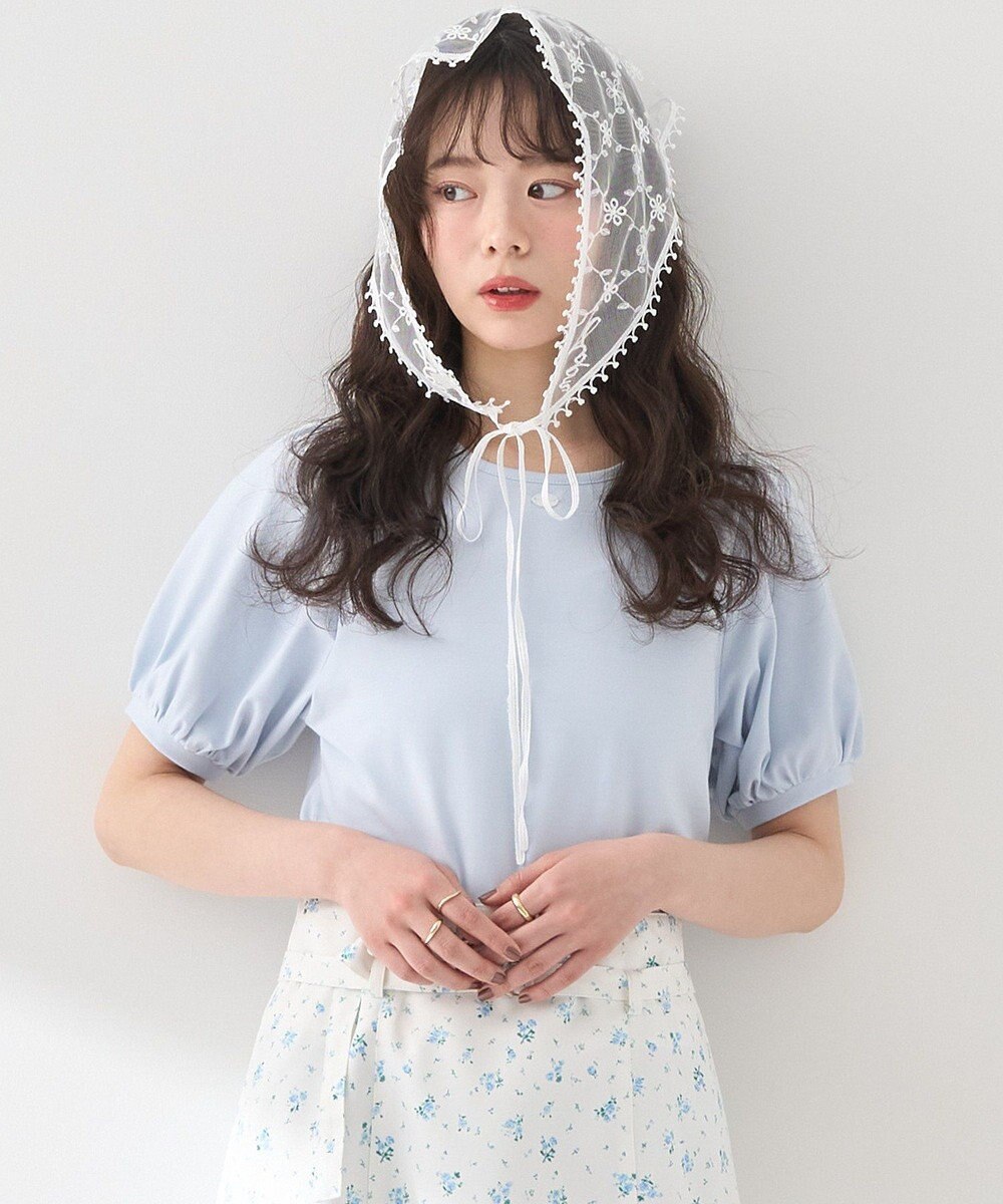 earth music&ecology ロゴプレート付きパフスリーブプルオーバー 