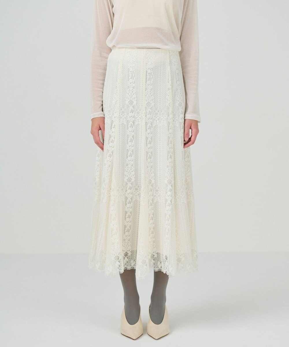 GRACE CONTINENTAL ストライプレースフレアスカート 