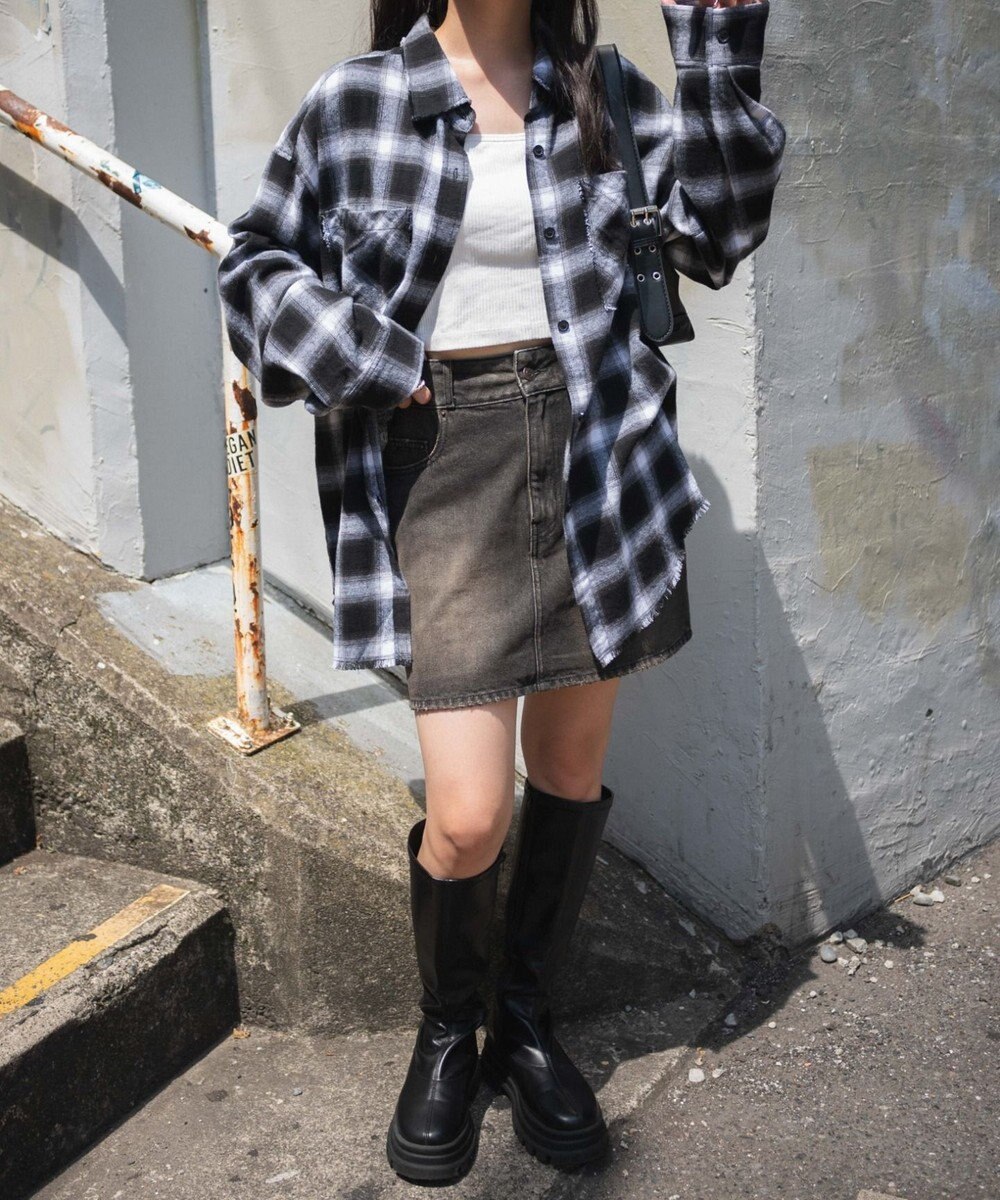 WEGO フリンジチェックBIGネルシャツ 
