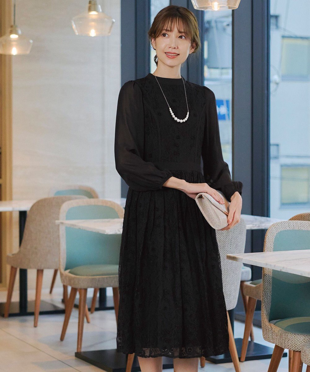 Tiaclasse 【洗える】レースコンビフレアワンピース 