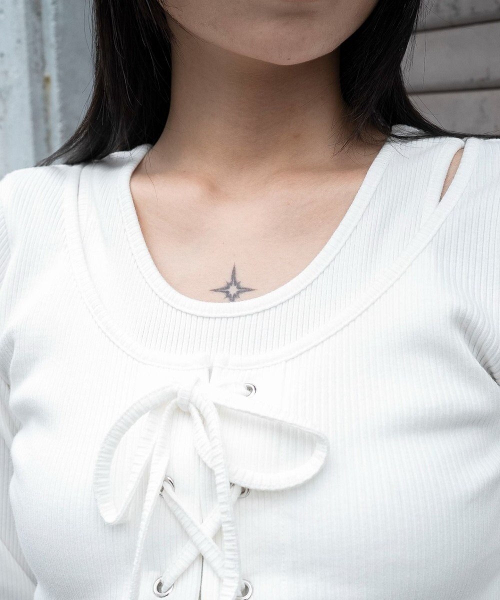 WEGO レイヤード風レースアップトップス 