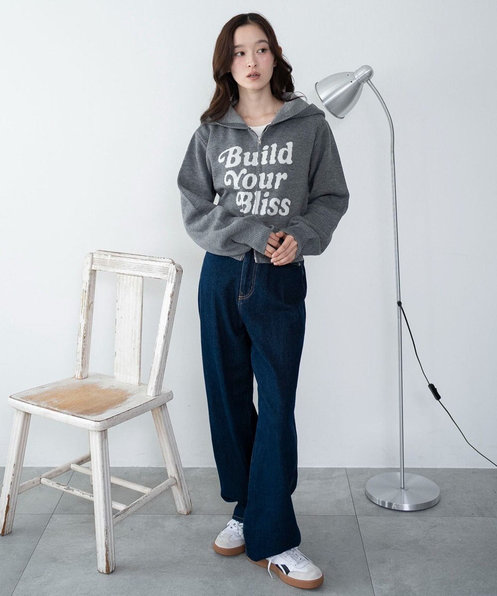 WEGO グラフィックジャガードニットZIPパーカー 