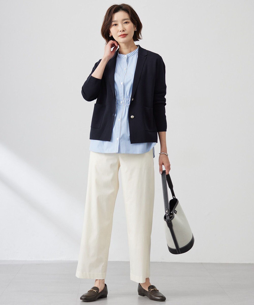 J.PRESS LADIES L 【洗える・接触冷感・UVケア】エステネージュストライプ シャーリング  ブラウス 