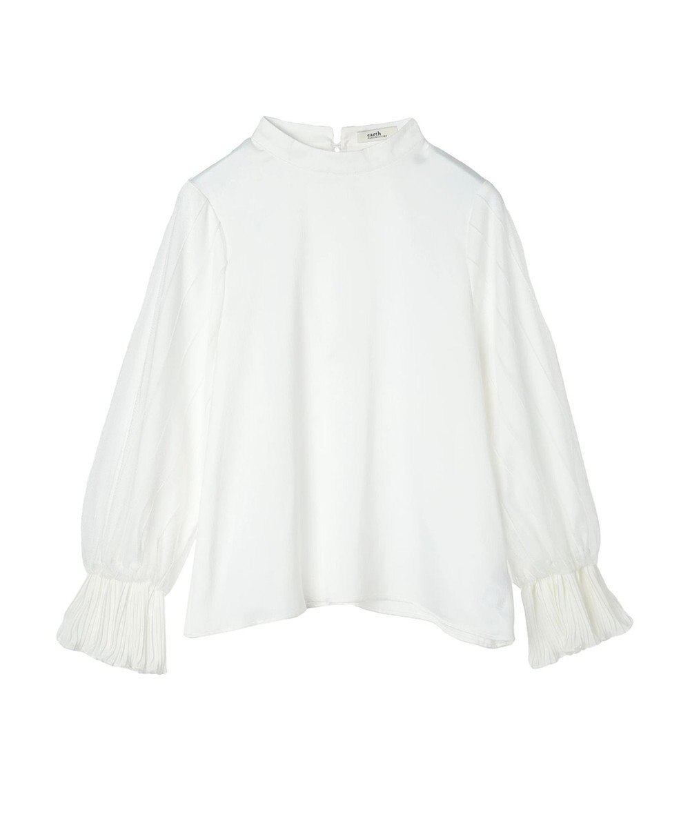 earth music&ecology チュール袖スタンドカラートップス 