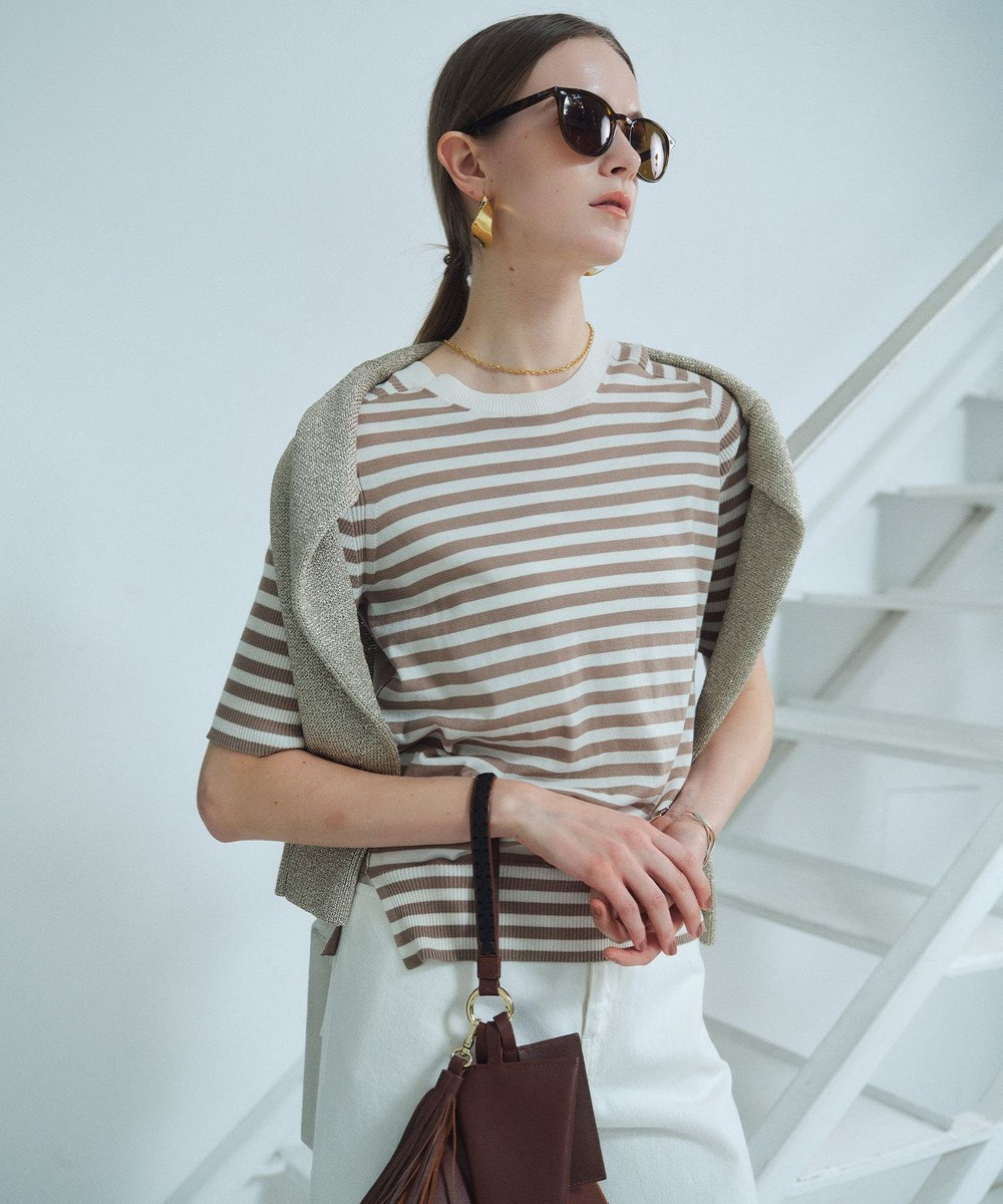 BEIGE， JULIE / コットンシルク 2WAY半袖ニット 