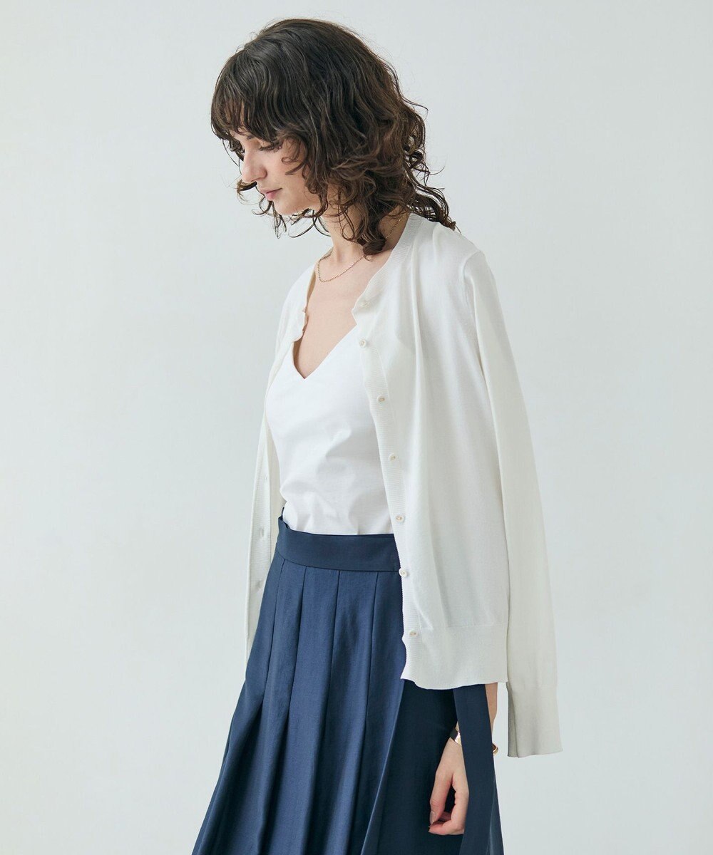 BEIGE， 【洗える】NADIA / バックオーガンジークルーネックカーディガン 