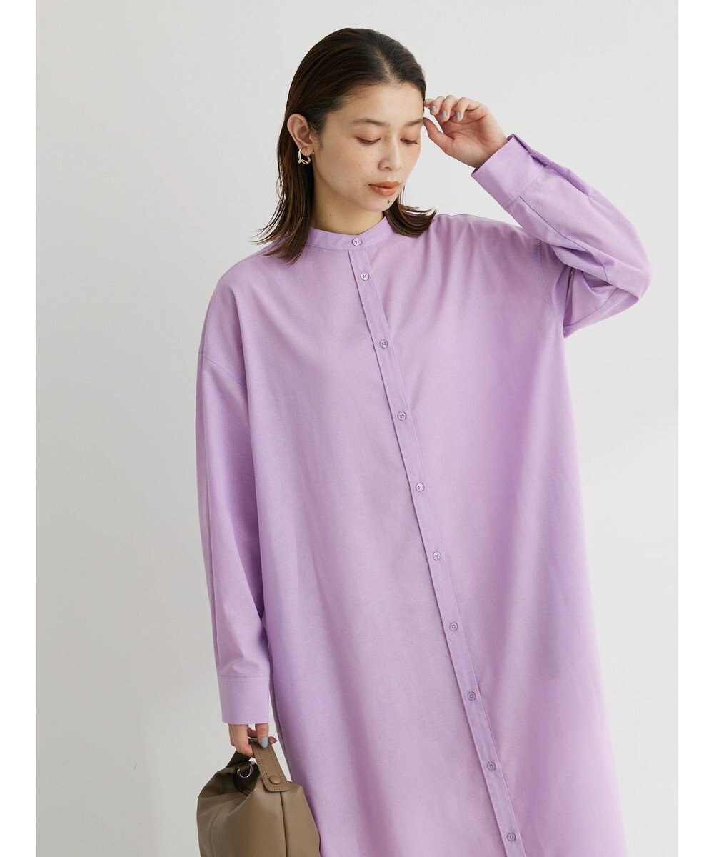 Green Parks 綿麻混バンドカラーシャツワンピース 