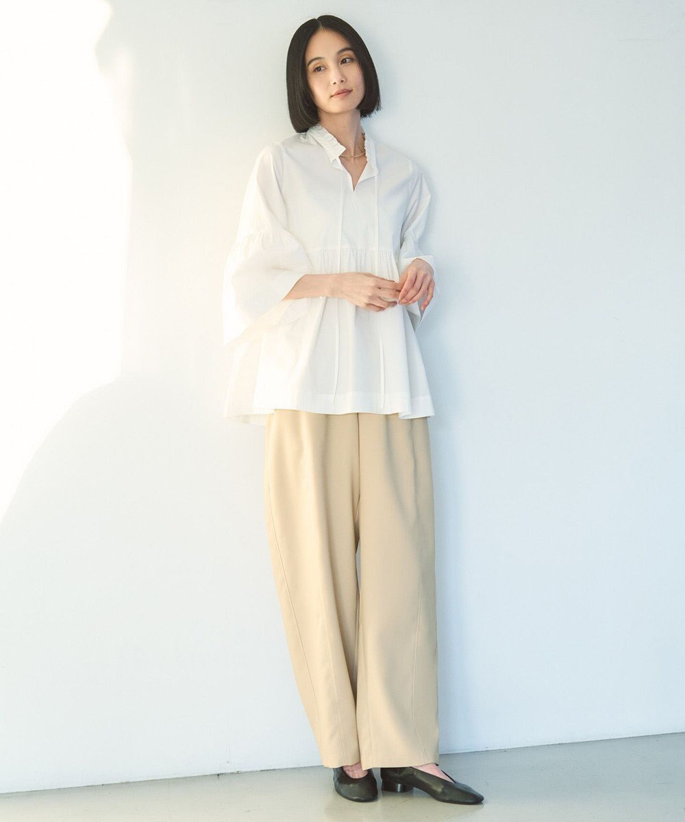 UNFILO コットンブロード フリルネックシャツ 