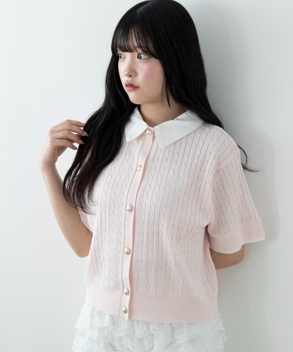 WEGO キンボタンエリツキケーブルニット 