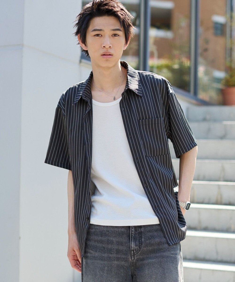 WEGO クロップドSSピンストライプシャツ 