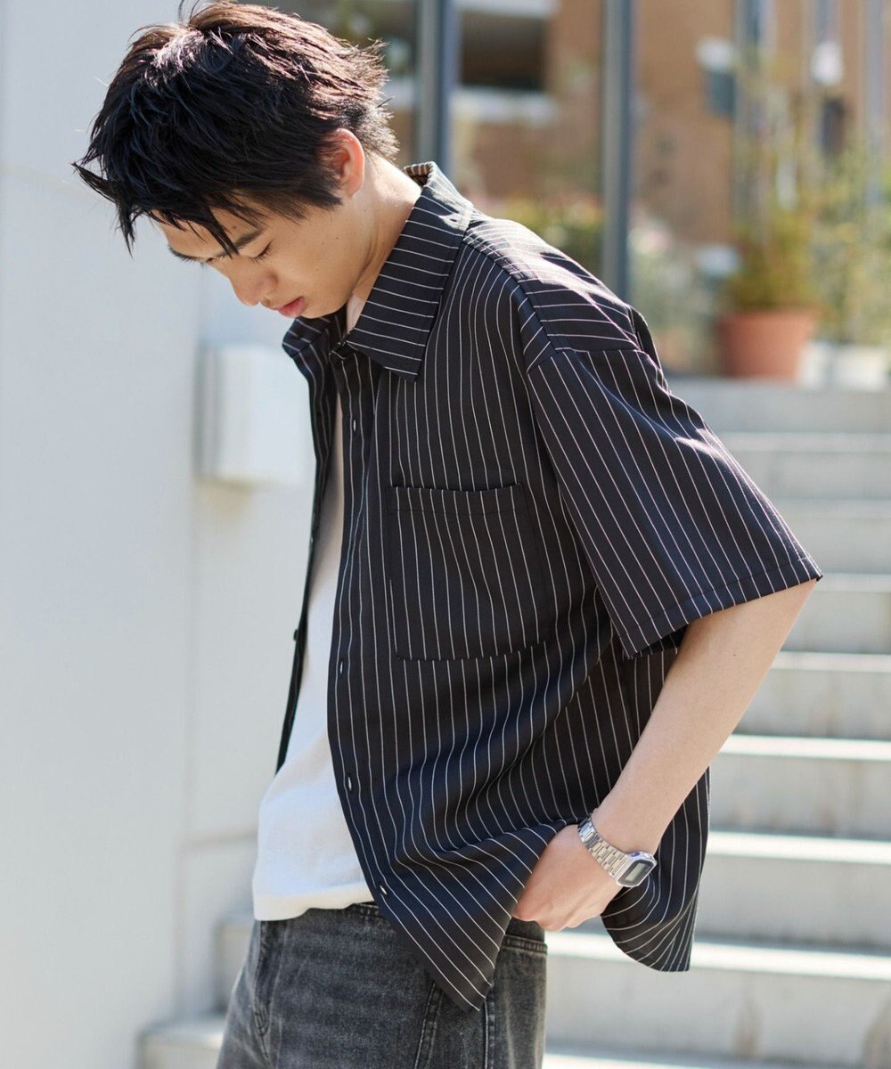 WEGO クロップドSSピンストライプシャツ 