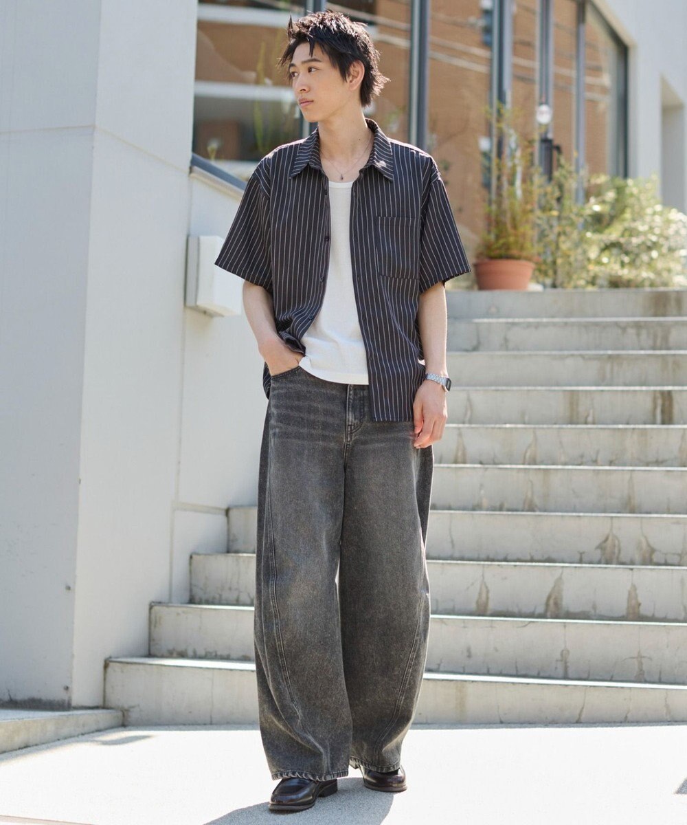 WEGO クロップドSSピンストライプシャツ 