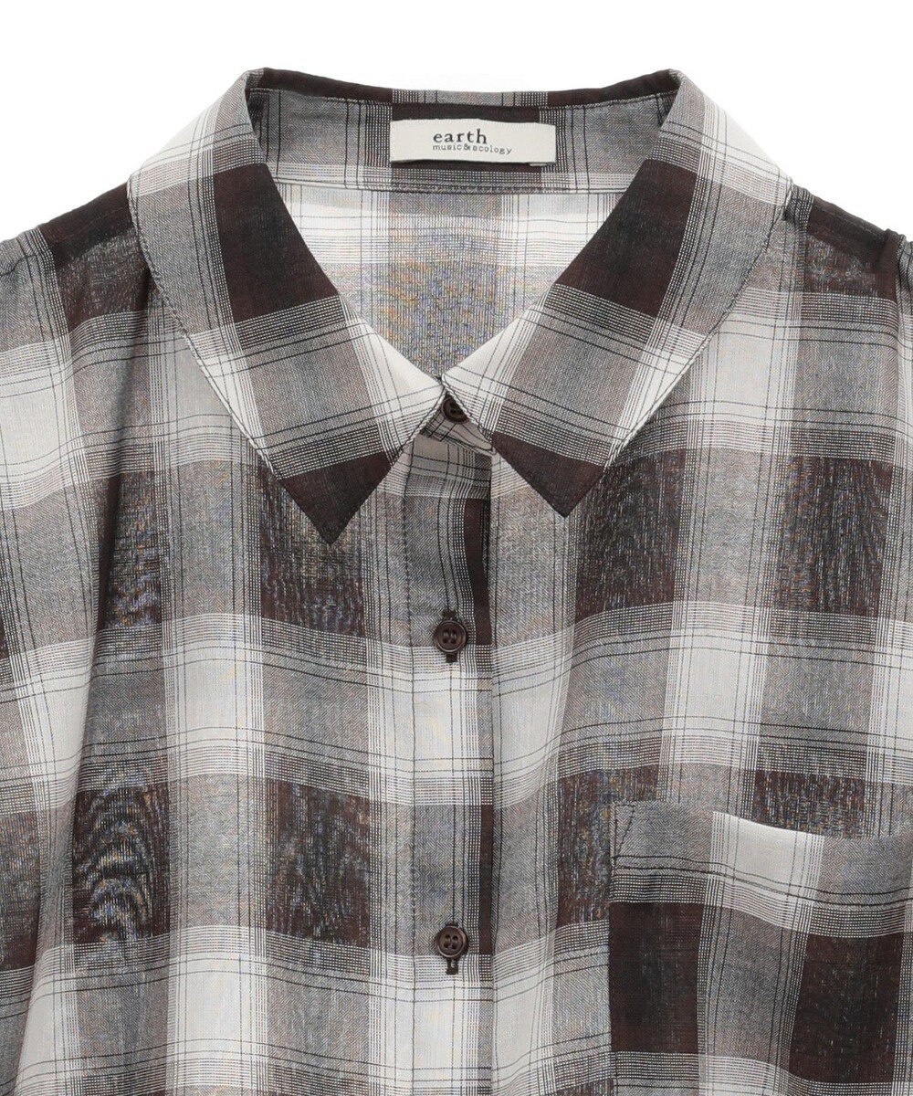 earth music&ecology 【2WAY】２ｗａｙショルダードロストリボンチェックシャツ 