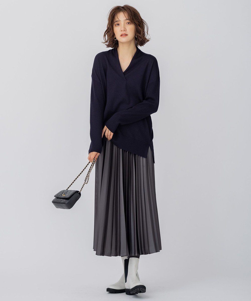 23区 S 【10色展開】ウーステッドウール 重ね襟Vネック ニット 