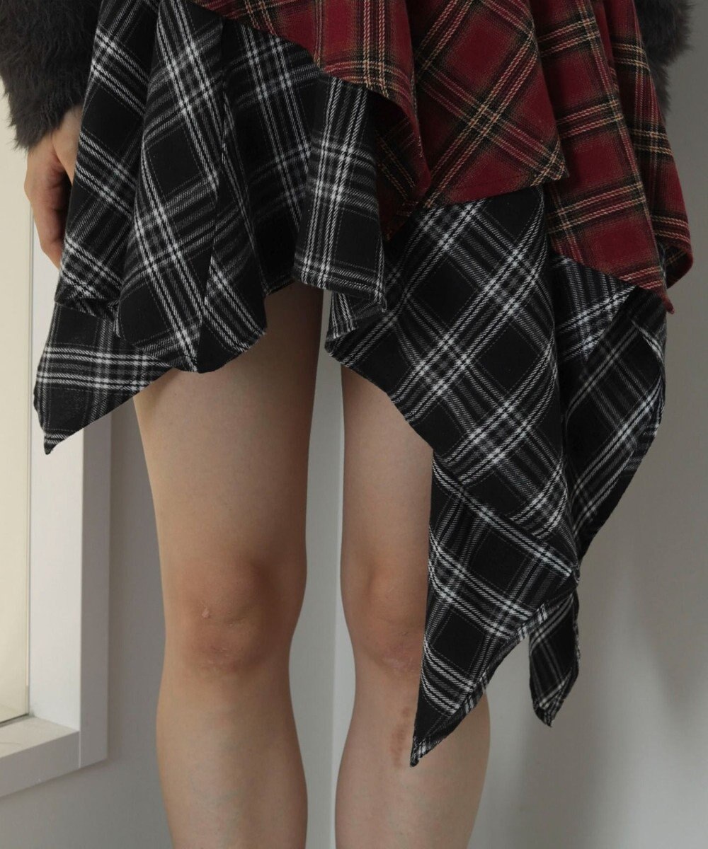 WEGO アシンメトリーチェックミニスカパン 