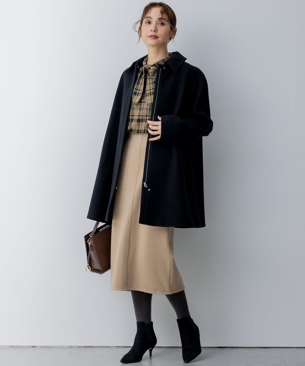 組曲 シアーツイルチェック ハイネックブラウス 