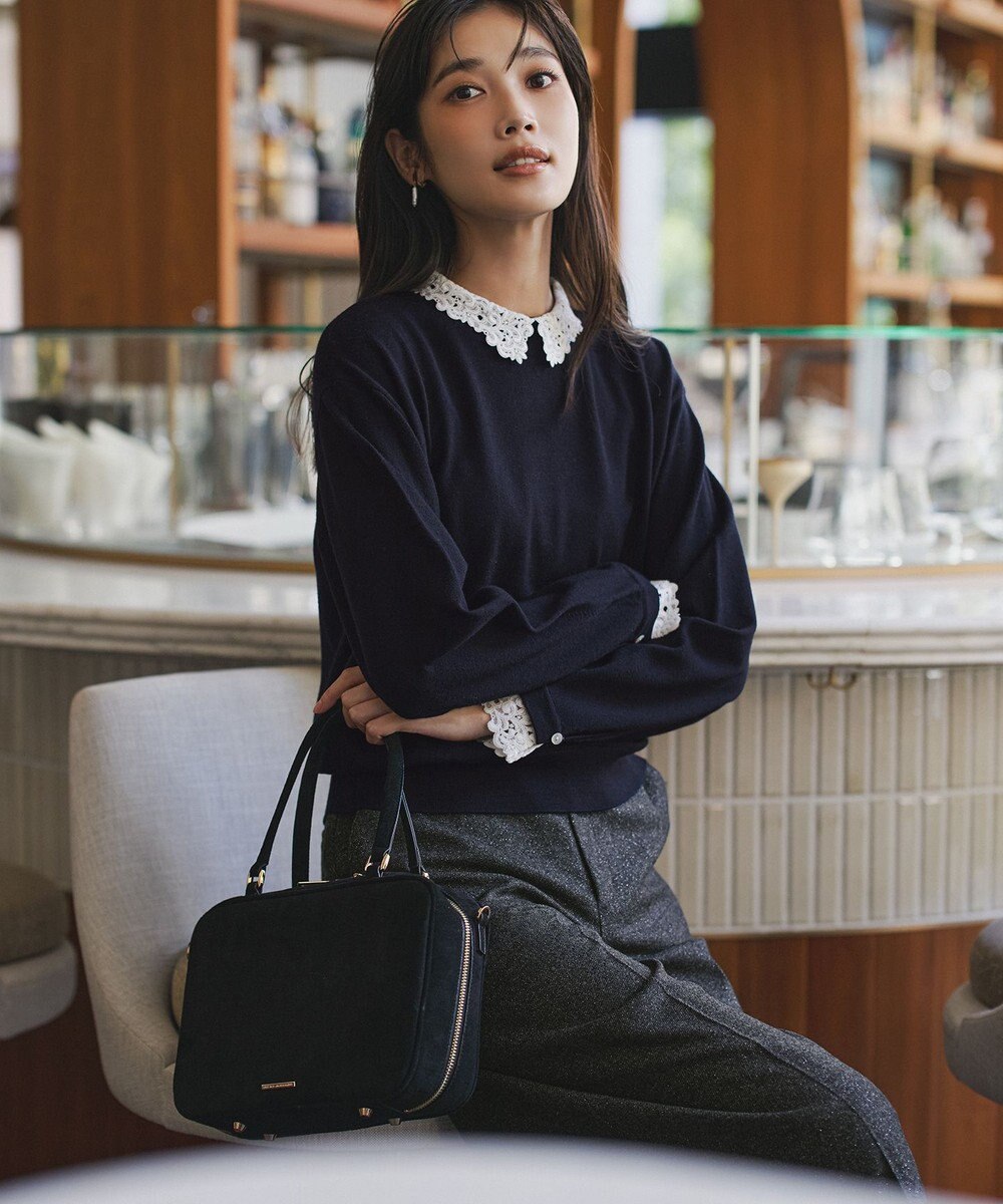 23区 【洗える】エンブロイダリー フラワーレースコンビ ニット 