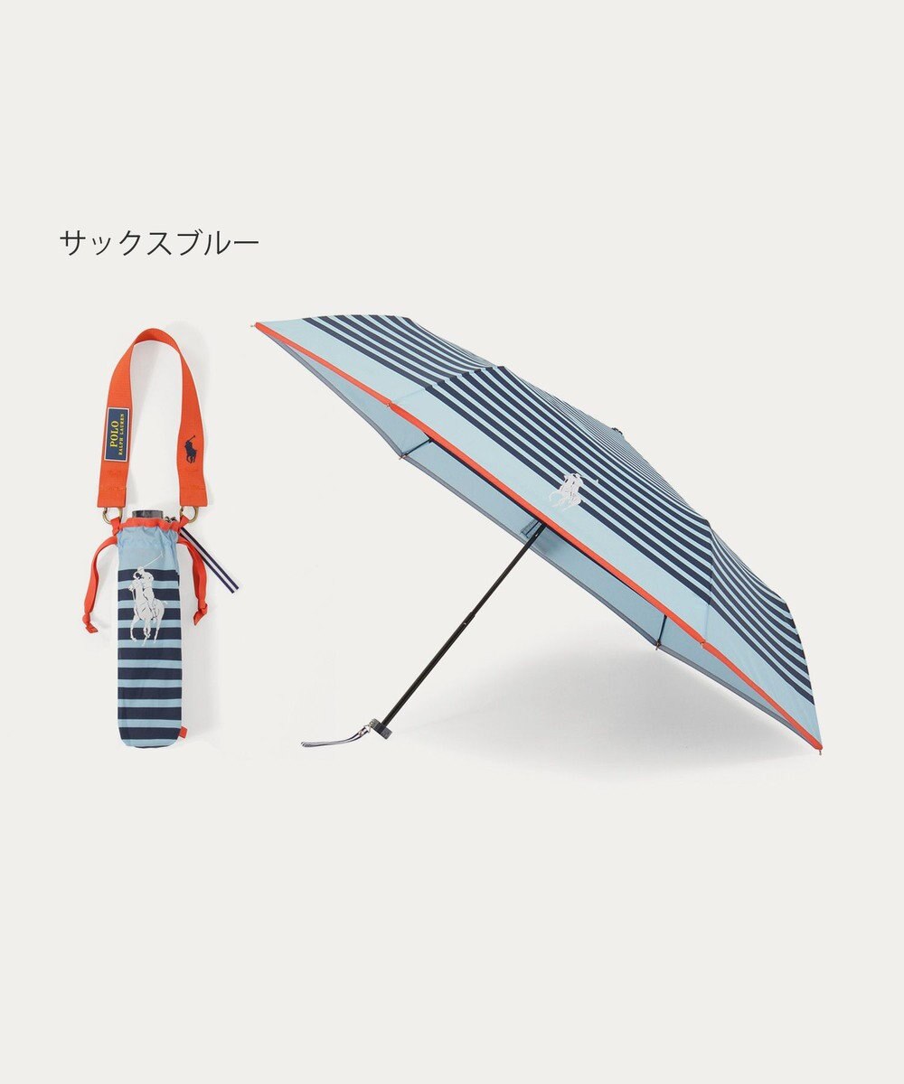 MOONBAT POLO RALPH LAUREN(ポロ ラルフローレン)ポロポニー ボーダー 折りたたみ傘 簡単開閉 