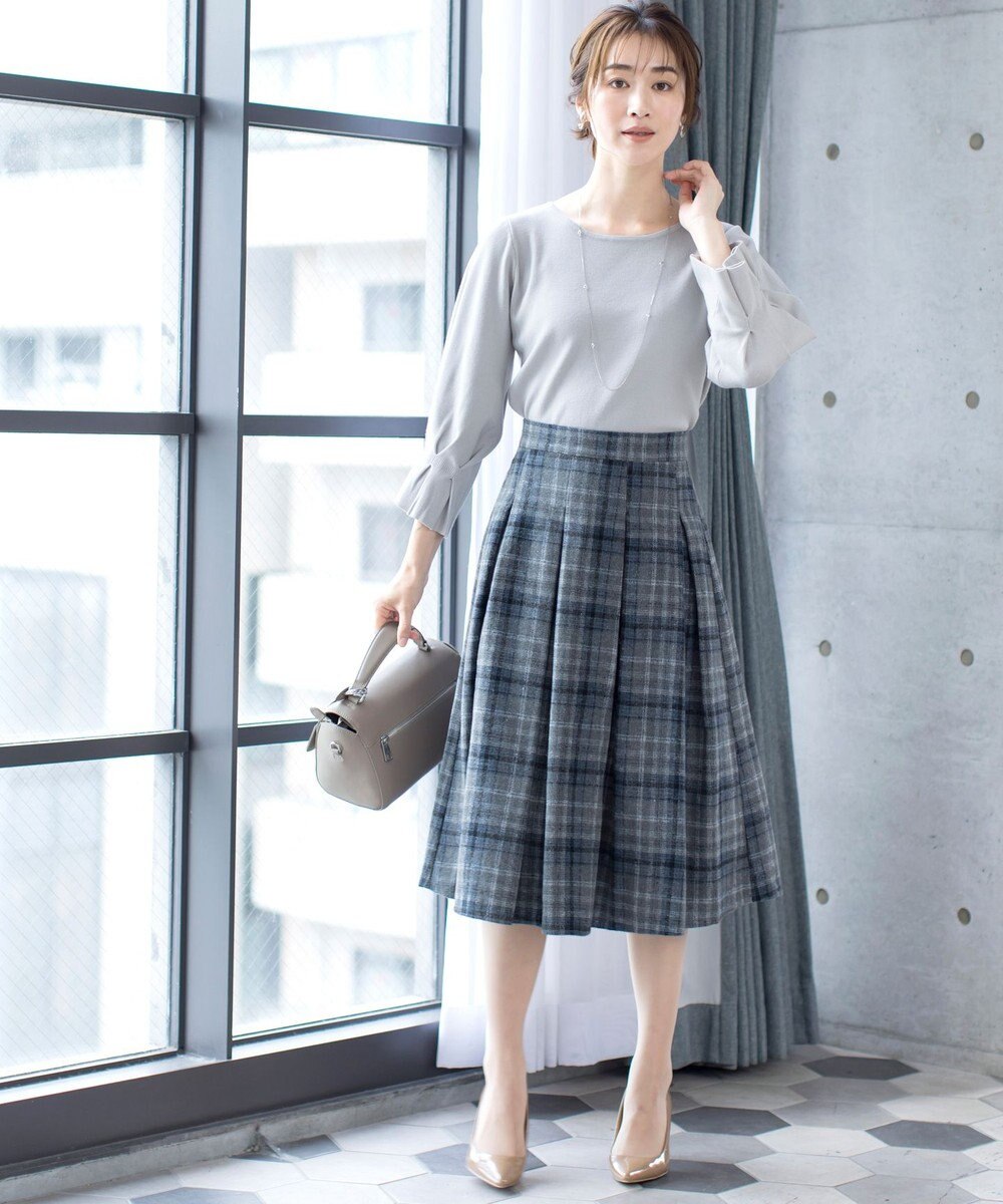 Tiaclasse L 【洗える】大人上品なウール調タックフレアスカート 