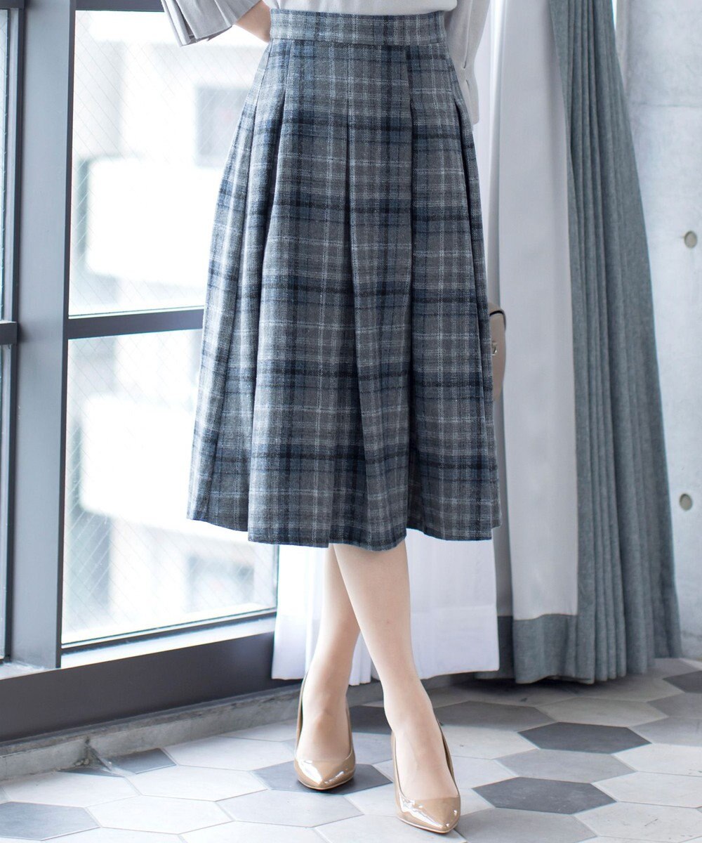 Tiaclasse L 【洗える】大人上品なウール調タックフレアスカート 