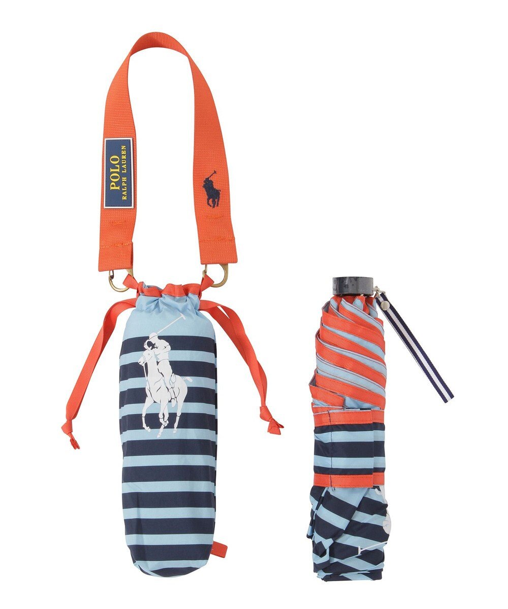 MOONBAT POLO RALPH LAUREN(ポロ ラルフローレン)ポロポニー ボーダー 折りたたみ傘 簡単開閉 