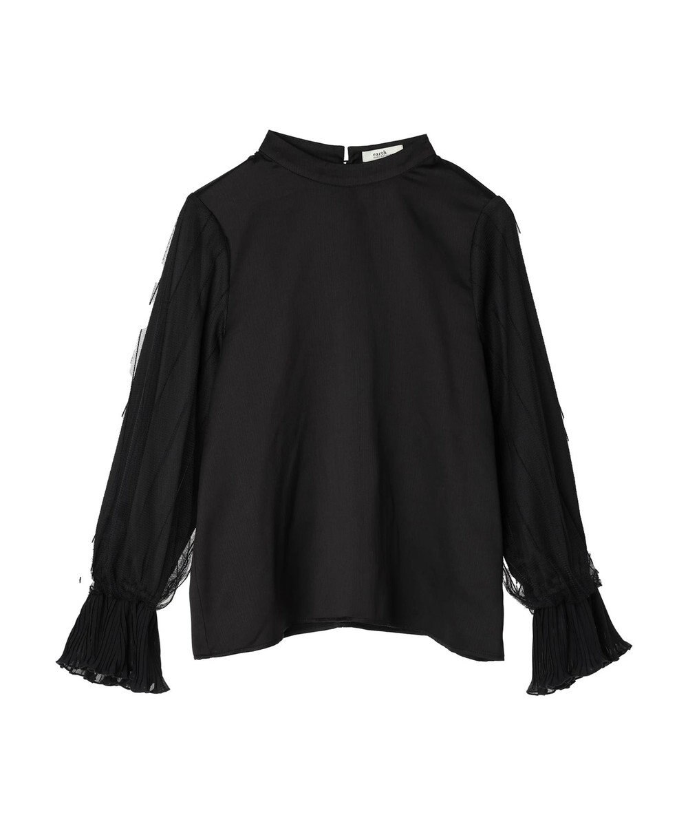 earth music&ecology チュール袖スタンドカラートップス 