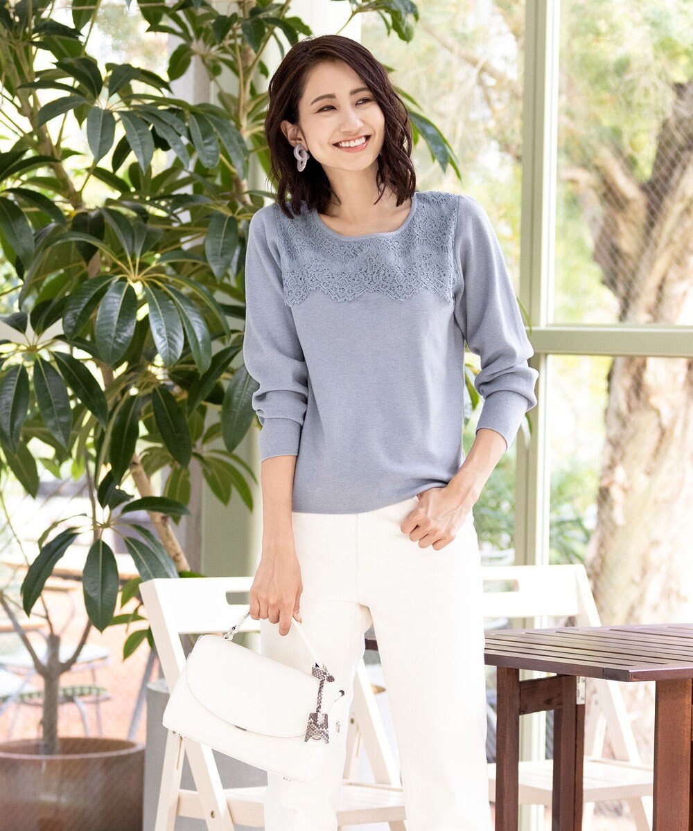 Tiaclasse L 【洗える】大人上品なスカラップレースコンビニット 