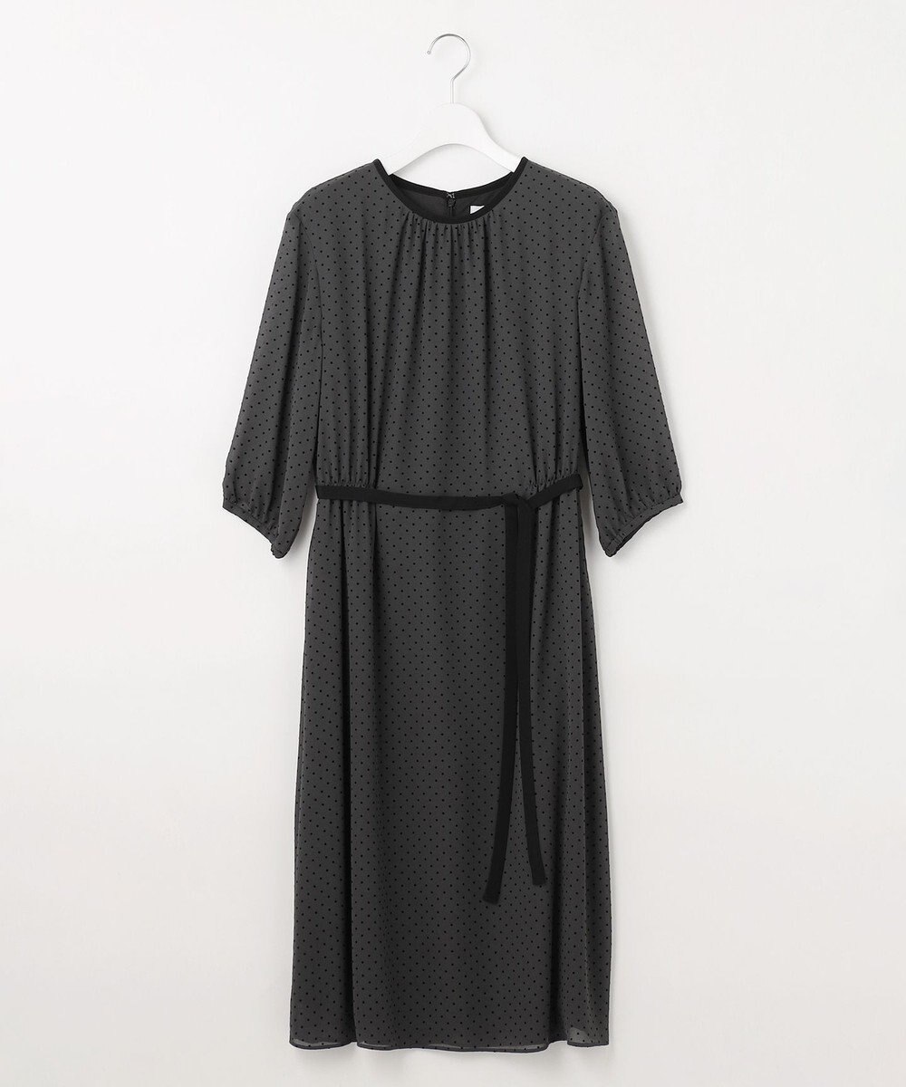 J.PRESS LADIES L 【洗える】ドットフロッキープリント ワンピース 