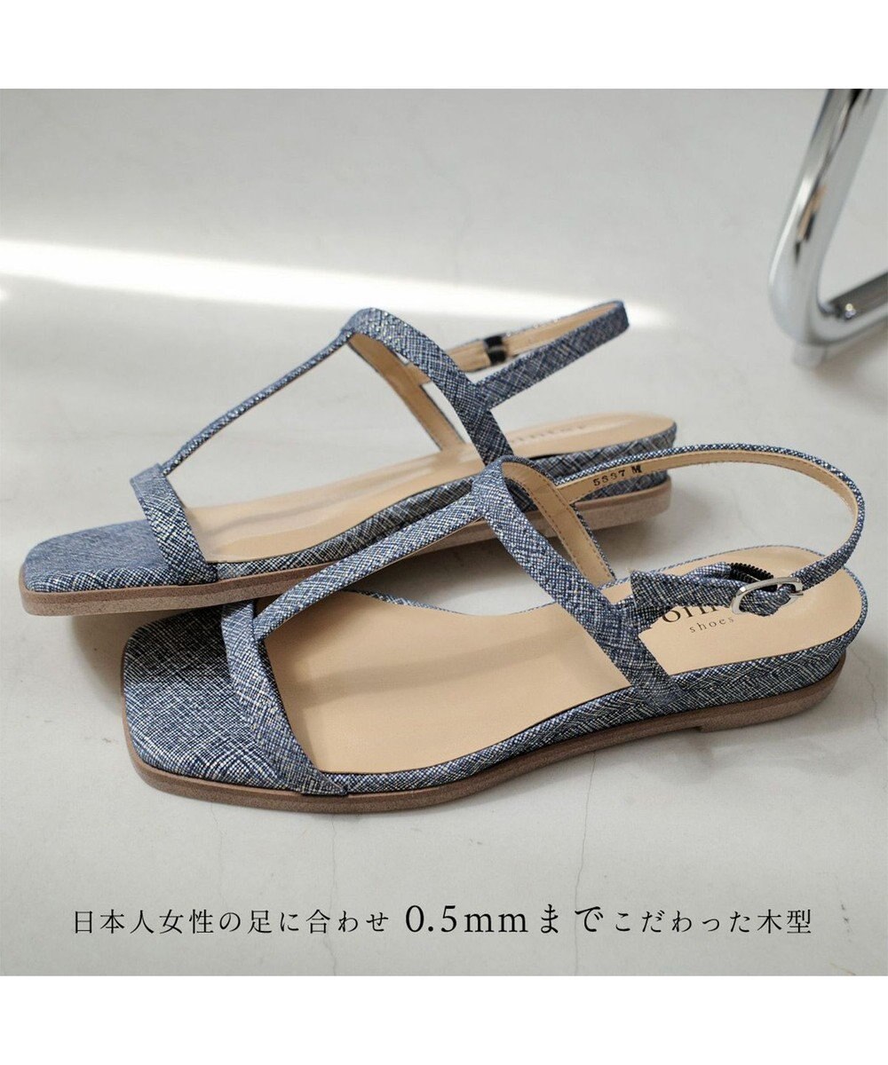 Pointer 日本製 本革ゴム仕様ストラップスクエアトゥサンダル 