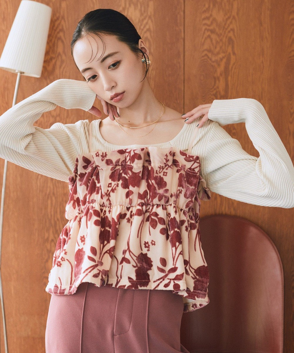 earth music&ecology ベロアフラワービスチェ 