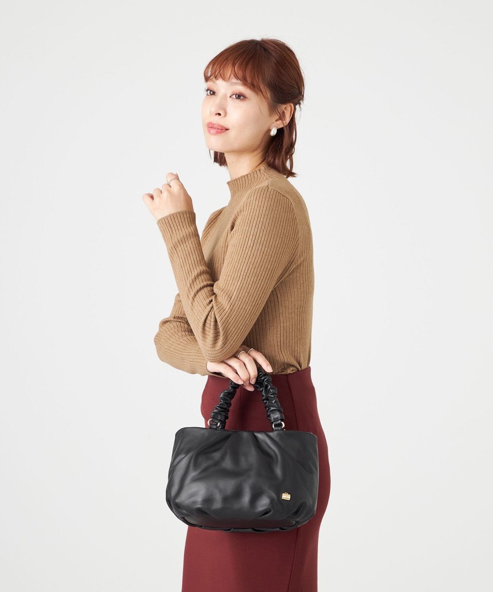 LA BAGAGERIE シープレザー ギャザーハンドル2wayラウンドトートバッグ 