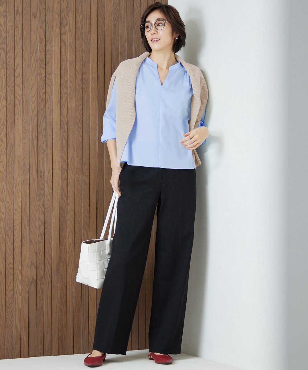 自由区 【洗える】ライトフィールジャージーワイドストレート パンツ 