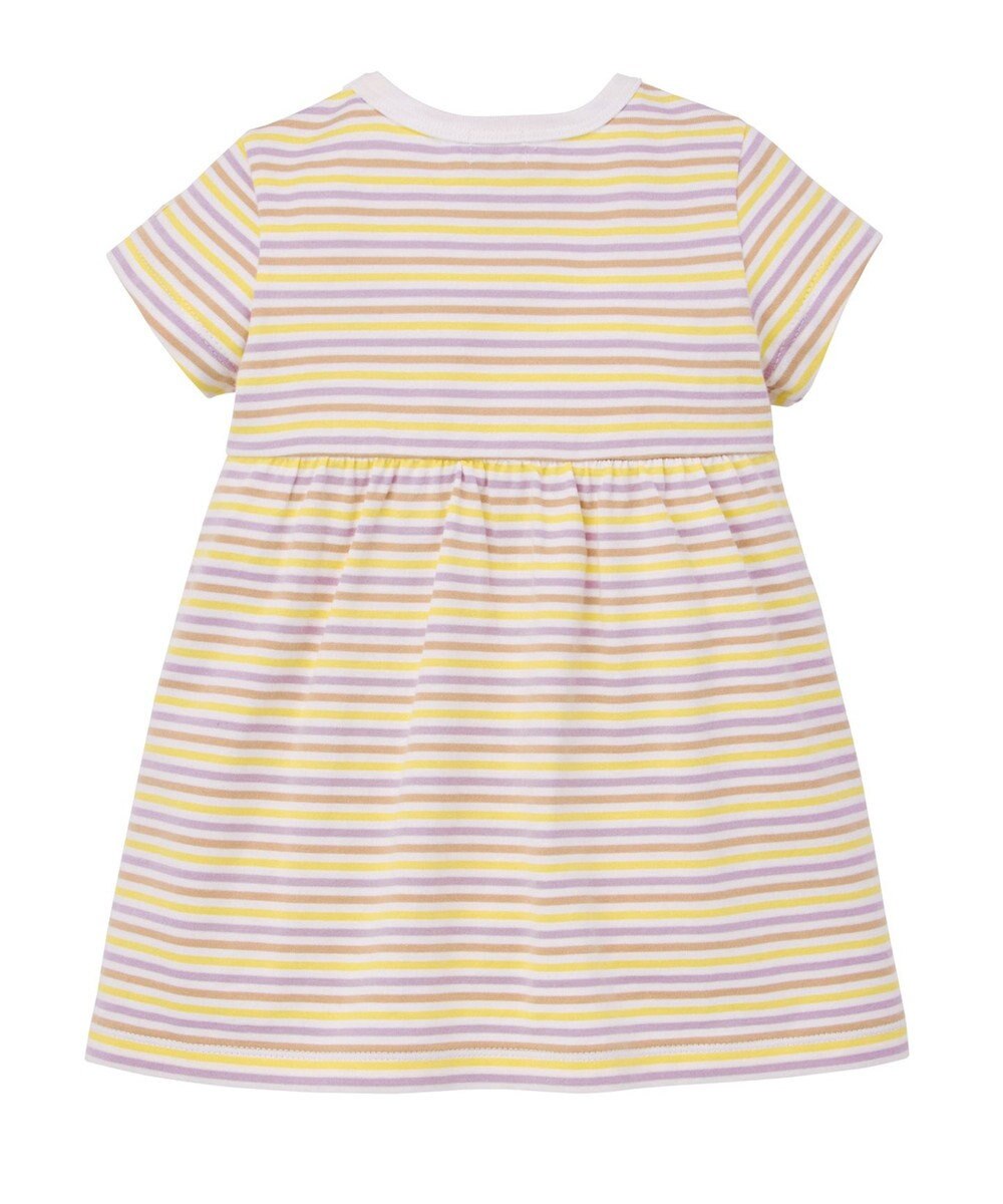 MIKI HOUSE HOT BISCUITS 【80-120cm】みじんボーダー ワンポイント刺繍 半袖ワンピース 