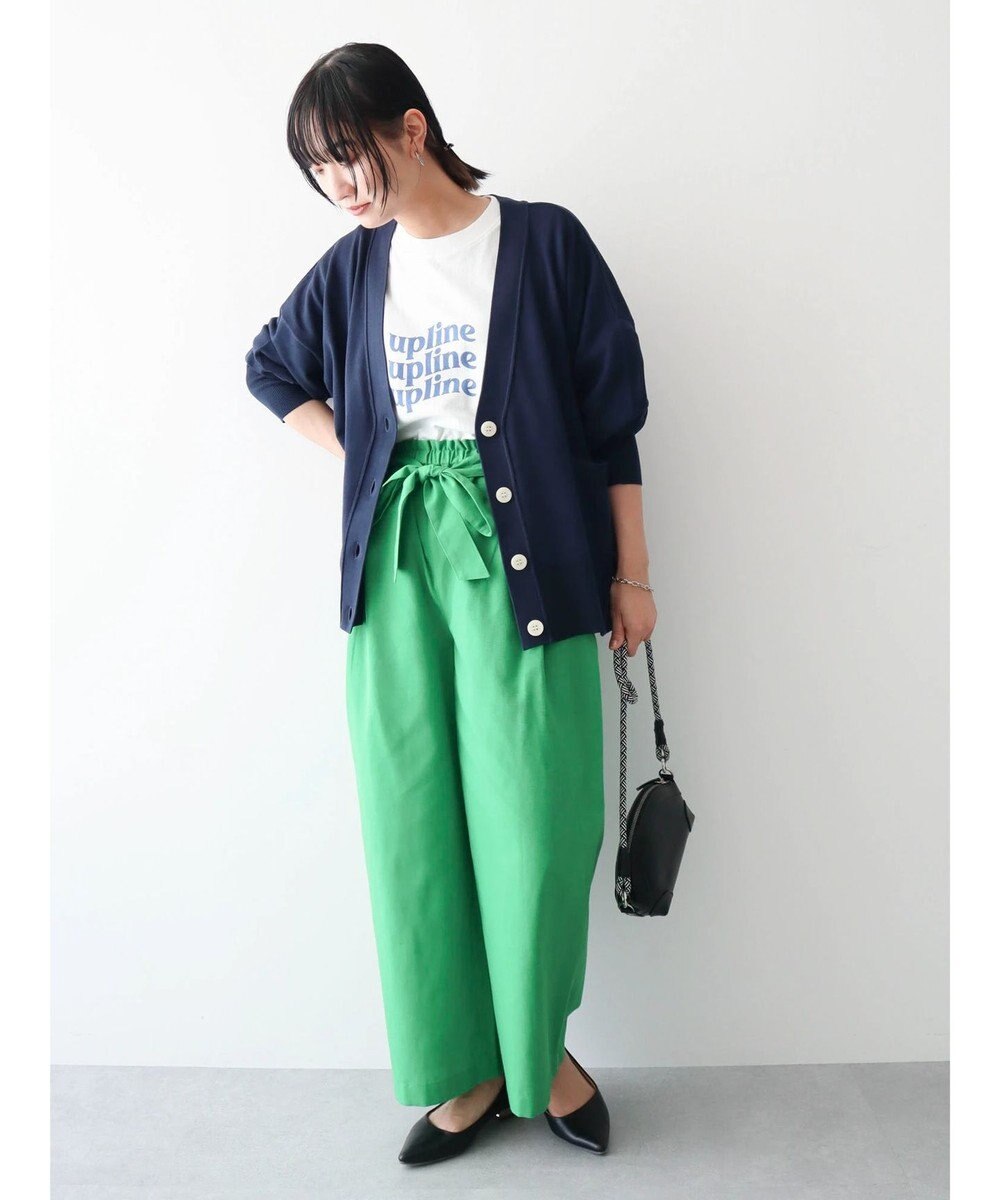 Green Parks 綿麻混リボン付ワイドパンツ 