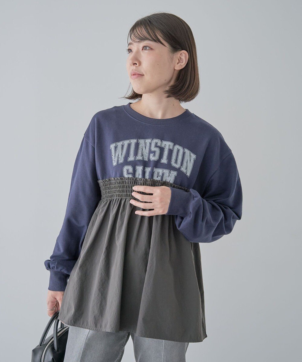 Green Parks ミニ裏毛異素材ドッキングロゴプルオーバー 