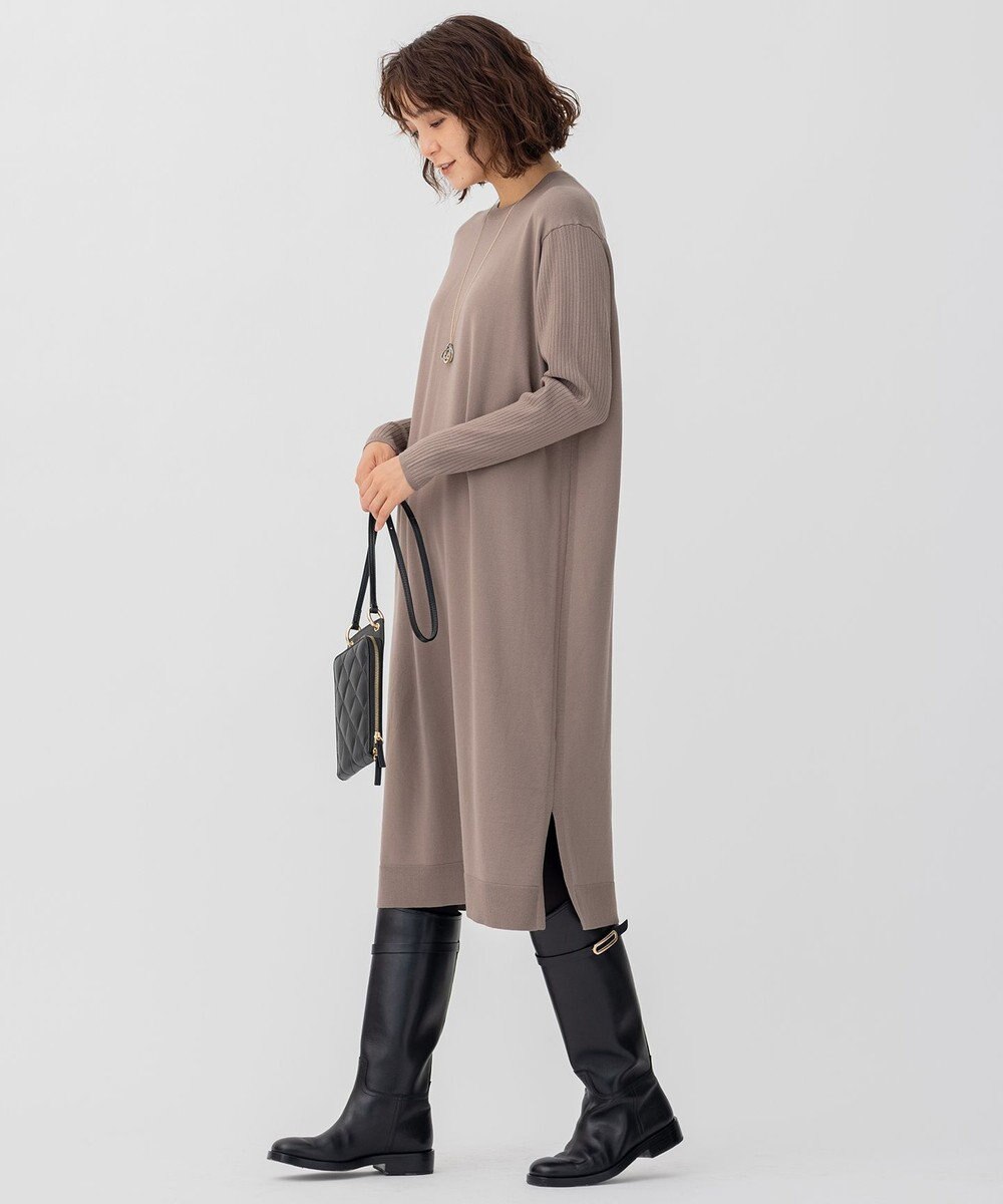 23区 L 【好評につきカラー追加】ヴィスコースストレッチ リブ袖 ワンピース 