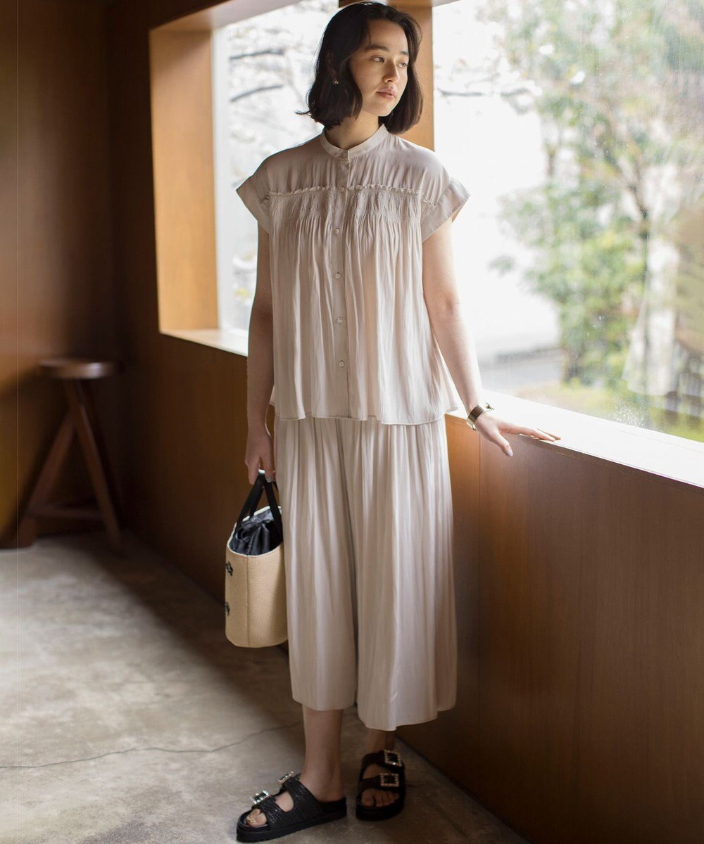 組曲 L 【春夏のNEWカラー登場】ギャザーライトデシン パンツ 