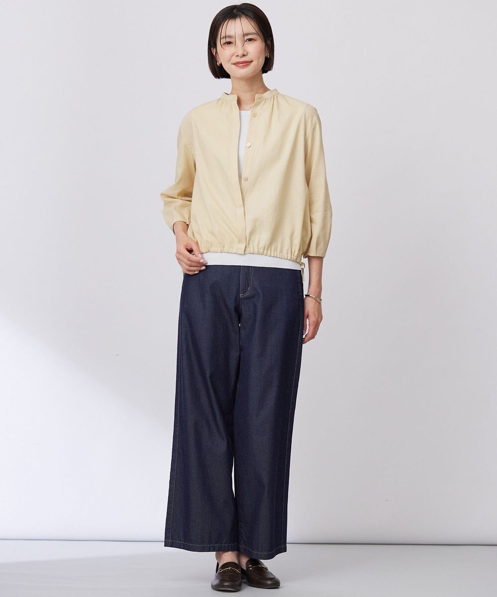 J.PRESS LADIES 【洗える・接触冷感・吸水速乾】麻SOLID バンドカラー シャツ ブラウス 